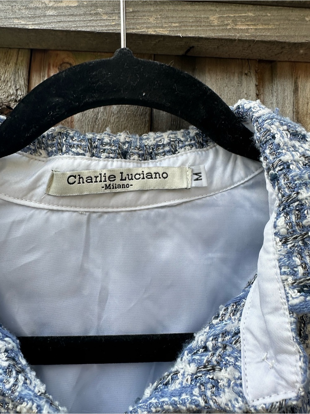 Blue Tweed Button-Front Jacket - Picture 3 of 5